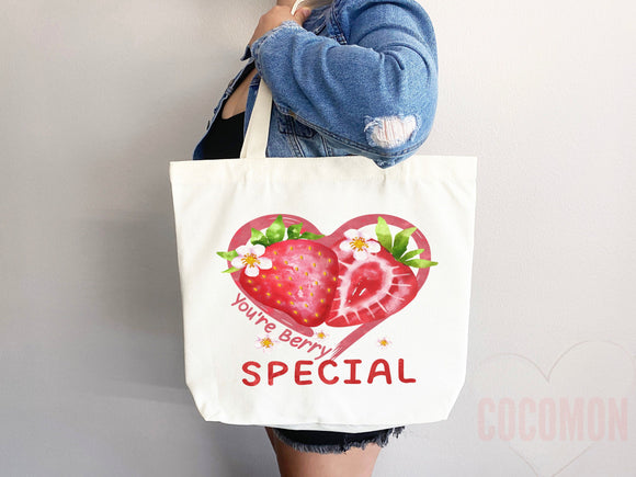 Strawberry Tote Bag Strawberry Lover Gift Spring Tote Shopper Summer Bag Eco Friendly Bag Reusable Grocery Tote Cute Tote Farmers Market Bag