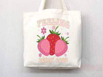 Strawberry Tote Bag Strawberry Lover Gift Spring Tote Shopper Summer Bag Eco Friendly Bag Reusable Grocery Tote Cute Tote Farmers Market Bag