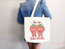 Strawberry Tote Bag Strawberry Lover Gift Spring Tote Shopper Summer Bag Eco Friendly Bag Reusable Grocery Tote Cute Tote Farmers Market Bag