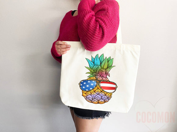 Beach Bag Pineapple Tote Bag Beach Tote Bag Pineapple Lover Gift Spring Tote Shopper Summer Tote Bag Eco Friendly Bag Reusable Grocery Bag