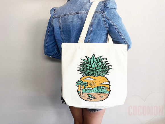 Beach Bag Pineapple Tote Bag Beach Tote Bag Pineapple Lover Gift Spring Tote Shopper Summer Tote Bag Eco Friendly Bag Reusable Grocery Bag