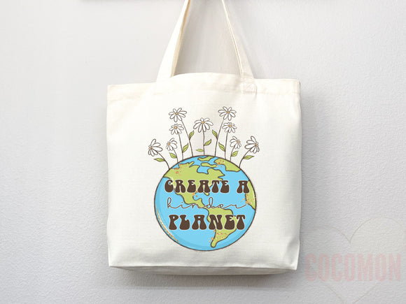 Create A Kinder Planet Tote Bag Canvas Women Tote For Her Cute Tote Bag Reusable Bag Grocery Tote Shopper Everyday Tote Bag Eco Friendly Bag
