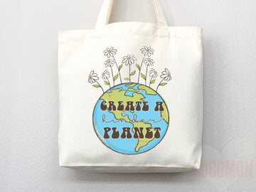 Create A Kinder Planet Tote Bag Canvas Women Tote For Her Cute Tote Bag Reusable Bag Grocery Tote Shopper Everyday Tote Bag Eco Friendly Bag
