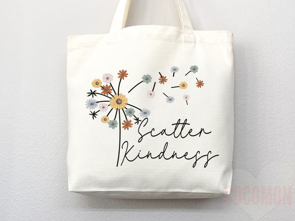 Kindness Tote Bag Floral Bag Flower Tote Canvas Womens Tote For Her Cute Tote Bag Reusable Bag Grocery Tote Shopper Everyday Tote Eco Bag