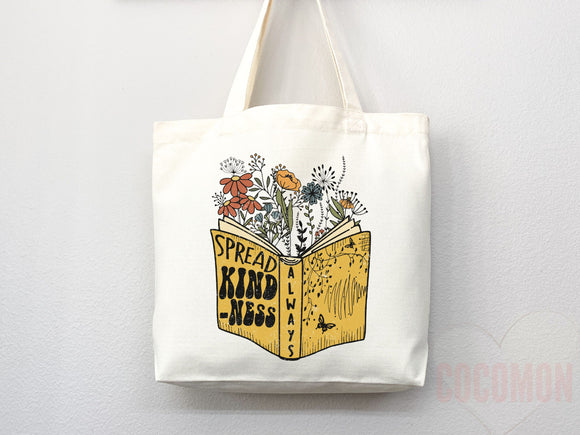 Kindness Tote Bag Floral Bag Flower Tote Canvas Womens Tote For Her Cute Tote Bag Reusable Bag Grocery Tote Shopper Everyday Tote Eco Bag