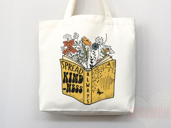 Kindness Tote Bag Floral Bag Flower Tote Canvas Womens Tote For Her Cute Tote Bag Reusable Bag Grocery Tote Shopper Everyday Tote Eco Bag