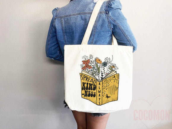 Kindness Tote Bag Floral Bag Flower Tote Canvas Womens Tote For Her Cute Tote Bag Reusable Bag Grocery Tote Shopper Everyday Tote Eco Bag