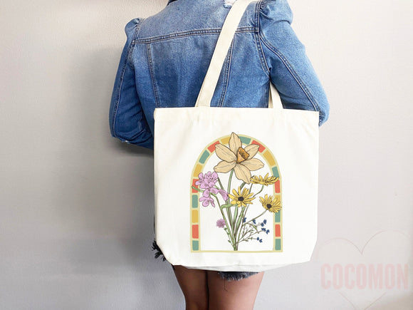 Floral Tote Flower Bag Gift for Floral Lover Flower Lover Gift Bag Womens Tote for Her Cute Tote Bag Reusable Bag Eco Friendly Tote Shopper