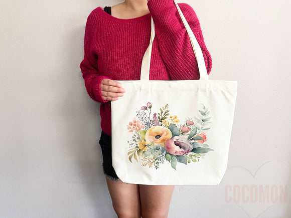 Floral Tote Flower Bag Gift for Floral Lover Flower Lover Gift Bag Womens Tote for Her Cute Tote Bag Reusable Bag Eco Friendly Tote Shopper