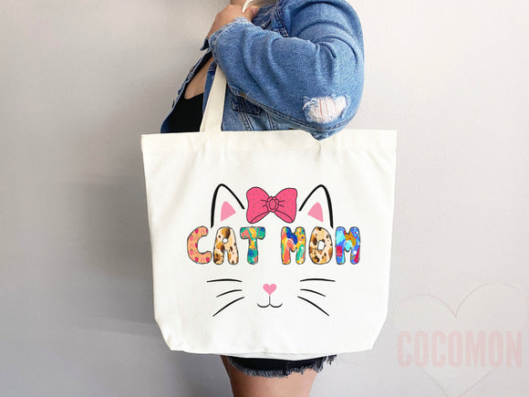 Cat Mom Tote Bag Gift For Cat Mom Animal Lover Tote Shopper Cat Lover Bag New Cat Mom Gift for Her Kitten Mom Tote Shopper Women's Tote Bag