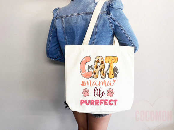 Cat Mom Tote Bag Gift For Cat Mom Animal Lover Tote Shopper Cat Lover Bag New Cat Mom Gift for Her Kitten Mom Tote Shopper Women's Tote Bag