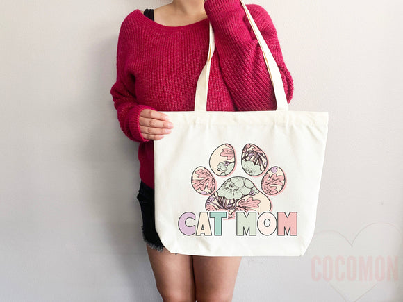 Cat Mom Tote Bag Gift For Cat Mom Animal Lover Tote Shopper Cat Lover Bag New Cat Mom Gift for Her Kitten Mom Tote Shopper Women's Tote Bag