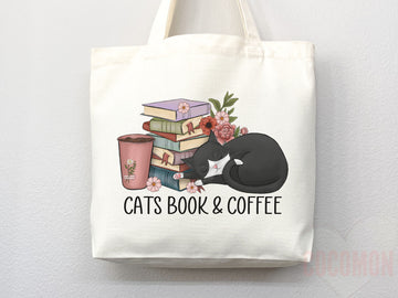 Cat Mom Tote Coffee Lover Tote Bag Book Lover Gift For Cat Mom Animal Lover Tote Shopper Cat Lover Bag New Cat Mom Gift for Her Women's Tote