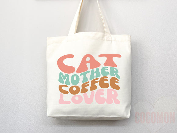 Cat Mom Tote Bag Coffee Lover Gift For Cat Mom Animal Lover Tote Shopper Cat Lover Bag New Cat Mom Gift for Her Kitten Mom Women's Tote Bag