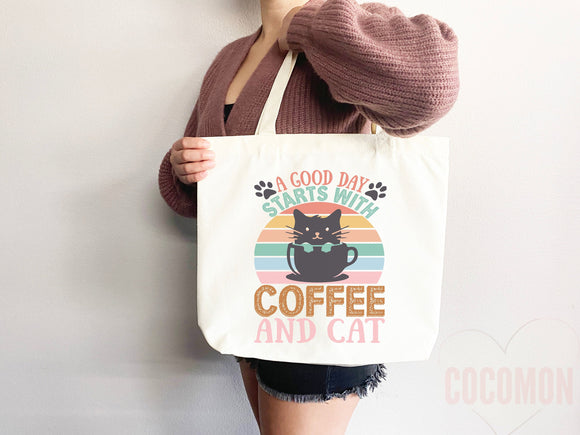 Cat Mom Tote Bag Coffee Lover Gift For Cat Mom Animal Lover Tote Shopper Cat Lover Bag New Cat Mom Gift for Her Kitten Mom Women's Tote Bag