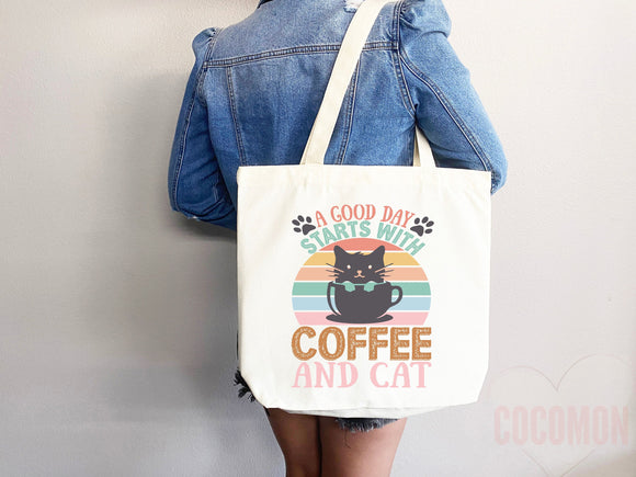 Cat Mom Tote Bag Coffee Lover Gift For Cat Mom Animal Lover Tote Shopper Cat Lover Bag New Cat Mom Gift for Her Kitten Mom Women's Tote Bag