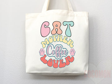 Cat Mom Tote Bag Coffee Lover Gift For Cat Mom Animal Lover Tote Shopper Cat Lover Bag New Cat Mom Gift for Her Kitten Mom Women's Tote Bag