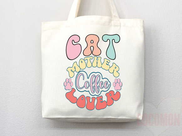 Cat Mom Tote Bag Coffee Lover Gift For Cat Mom Animal Lover Tote Shopper Cat Lover Bag New Cat Mom Gift for Her Kitten Mom Women's Tote Bag