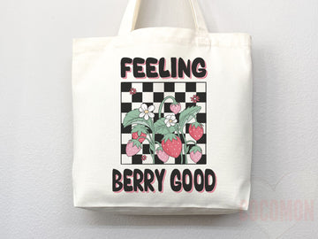Strawberry Tote Bag Strawberry Lover Gift Spring Tote Shopper Summer Bag Eco Friendly Bag Reusable Grocery Tote Cute Tote Farmers Market Bag