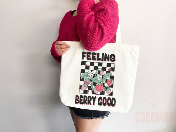 Strawberry Tote Bag Strawberry Lover Gift Spring Tote Shopper Summer Bag Eco Friendly Bag Reusable Grocery Tote Cute Tote Farmers Market Bag