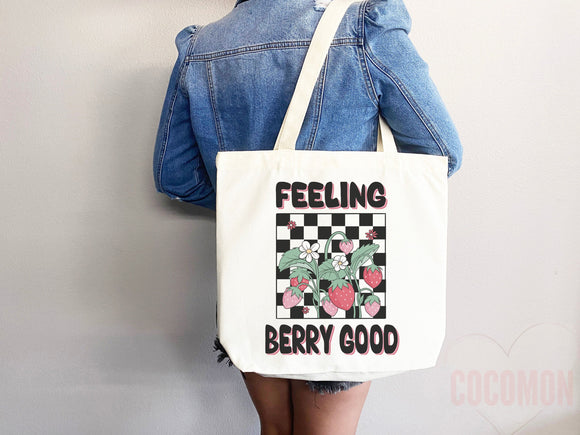 Strawberry Tote Bag Strawberry Lover Gift Spring Tote Shopper Summer Bag Eco Friendly Bag Reusable Grocery Tote Cute Tote Farmers Market Bag