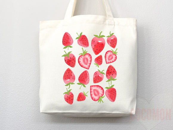 Strawberry Tote Bag Strawberry Lover Gift Spring Tote Shopper Summer Bag Eco Friendly Bag Reusable Grocery Tote Cute Tote Farmers Market Bag