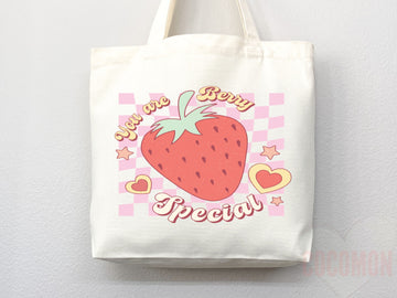 Strawberry Tote Bag Strawberry Lover Gift Spring Tote Shopper Summer Bag Eco Friendly Bag Reusable Grocery Tote Cute Tote Farmers Market Bag