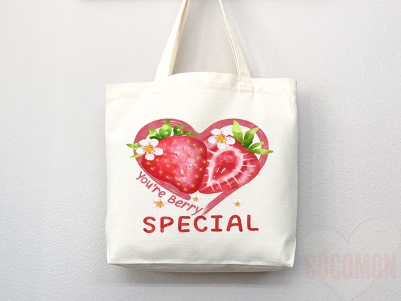 Strawberry Tote Bag Strawberry Lover Gift Spring Tote Shopper Summer Bag Eco Friendly Bag Reusable Grocery Tote Cute Tote Farmers Market Bag