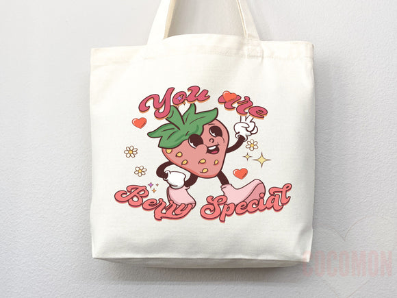 Strawberry Tote Bag Strawberry Lover Gift Spring Tote Shopper Summer Bag Eco Friendly Bag Reusable Grocery Tote Cute Tote Farmers Market Bag