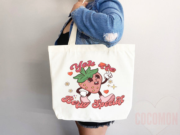 Strawberry Tote Bag Strawberry Lover Gift Spring Tote Shopper Summer Bag Eco Friendly Bag Reusable Grocery Tote Cute Tote Farmers Market Bag