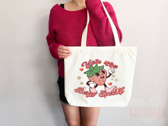 Strawberry Tote Bag Strawberry Lover Gift Spring Tote Shopper Summer Bag Eco Friendly Bag Reusable Grocery Tote Cute Tote Farmers Market Bag