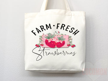 Strawberry Tote Bag Strawberry Lover Gift Spring Tote Shopper Summer Bag Eco Friendly Bag Reusable Grocery Tote Cute Tote Farmers Market Bag