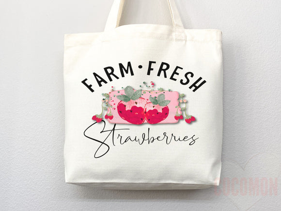 Strawberry Tote Bag Strawberry Lover Gift Spring Tote Shopper Summer Bag Eco Friendly Bag Reusable Grocery Tote Cute Tote Farmers Market Bag