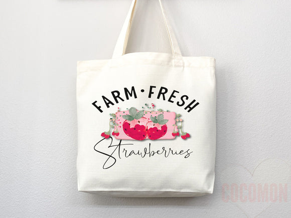 Strawberry Tote Bag Strawberry Lover Gift Spring Tote Shopper Summer Bag Eco Friendly Bag Reusable Grocery Tote Cute Tote Farmers Market Bag