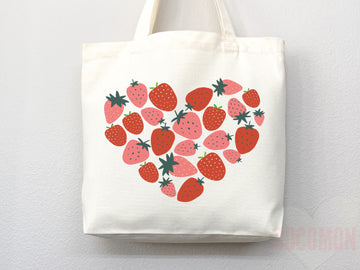 Strawberry Tote Bag Strawberry Lover Gift Spring Tote Shopper Summer Bag Eco Friendly Bag Reusable Grocery Tote Cute Tote Farmers Market Bag
