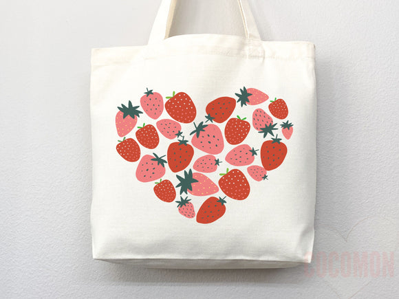 Strawberry Tote Bag Strawberry Lover Gift Spring Tote Shopper Summer Bag Eco Friendly Bag Reusable Grocery Tote Cute Tote Farmers Market Bag