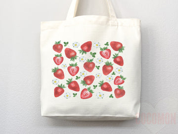 Strawberry Tote Bag Strawberry Lover Gift Spring Tote Shopper Summer Bag Eco Friendly Bag Reusable Grocery Tote Cute Tote Farmers Market Bag