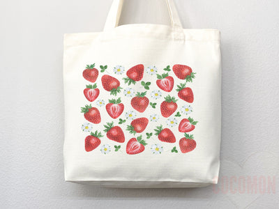 Strawberry Tote Bag Strawberry Lover Gift Spring Tote Shopper Summer Bag Eco Friendly Bag Reusable Grocery Tote Cute Tote Farmers Market Bag