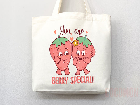 Strawberry Tote Bag Strawberry Lover Gift Spring Tote Shopper Summer Bag Eco Friendly Bag Reusable Grocery Tote Cute Tote Farmers Market Bag