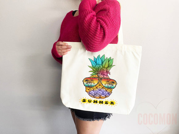 Beach Bag Pineapple Tote Bag Beach Tote Bag Pineapple Lover Gift Spring Tote Shopper Summer Tote Bag Eco Friendly Bag Reusable Grocery Bag