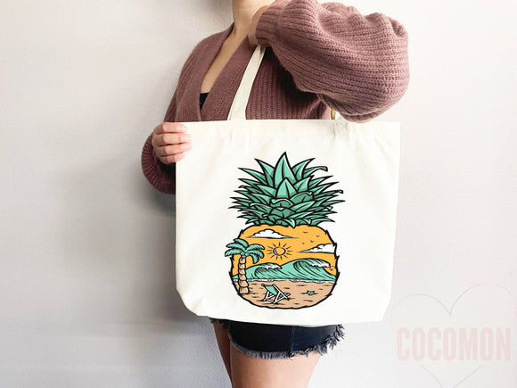 Beach Bag Pineapple Tote Bag Beach Tote Bag Pineapple Lover Gift Spring Tote Shopper Summer Tote Bag Eco Friendly Bag Reusable Grocery Bag