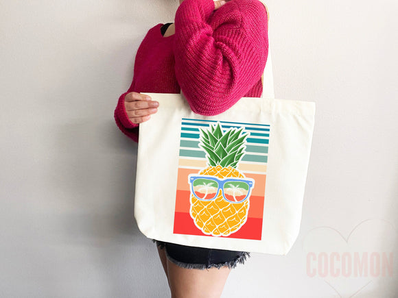 Beach Bag Pineapple Tote Bag Beach Tote Bag Pineapple Lover Gift Spring Tote Shopper Summer Tote Bag Eco Friendly Bag Reusable Grocery Bag