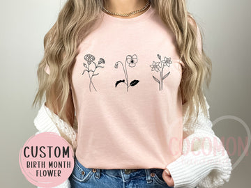 Birth Flower Custom T-Shirt Personalized Gift TShirt Custom Gift for Her Women's Tee Shirt for Women Custom Shirt Custom Tee Gift For Mom
