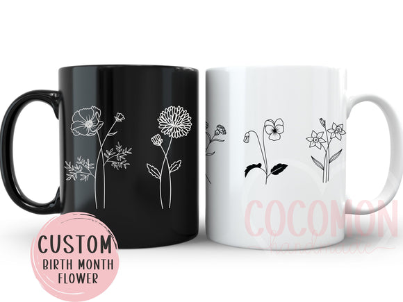 Birth Flower Custom Mug Cup Gift for Her Personalized Mug Coffee Lover Gift For Mom Custom Gift Mug Personal Customable Mug Gift Custom Cup