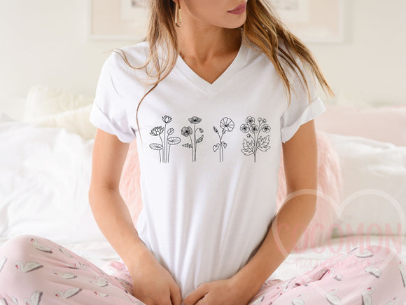 Birth Flower Custom V-Neck T-Shirt Personalized Gift VNeck TShirt Custom Gift for Her Women's Tee Shirt for Women Custom V-Neck Shirt Custom