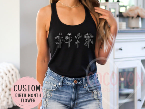 Birth Flower Custom Tank Top for Women Personalized Mom Gift for Her Custom Tanktop Shirt Customed Tank Shirt for Womens Tanktop Custom Tee