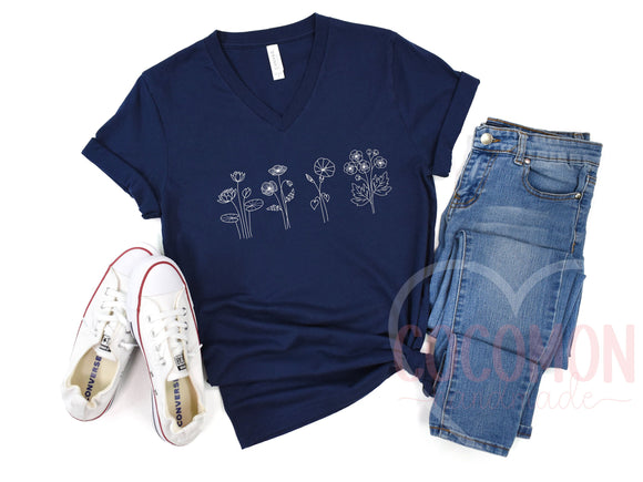 Birth Flower Custom V-Neck T-Shirt Personalized Gift VNeck TShirt Custom Gift for Her Women's Tee Shirt for Women Custom V-Neck Shirt Custom