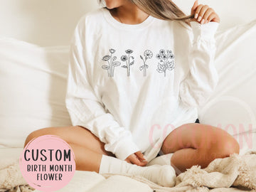 Birth Flower Custom Long Sleeve Shirt Personalized Long Sleeve Shirt for Womens Long-Sleeved Shirt Custom Long Sleeve Tshirt Custom Mom Gift