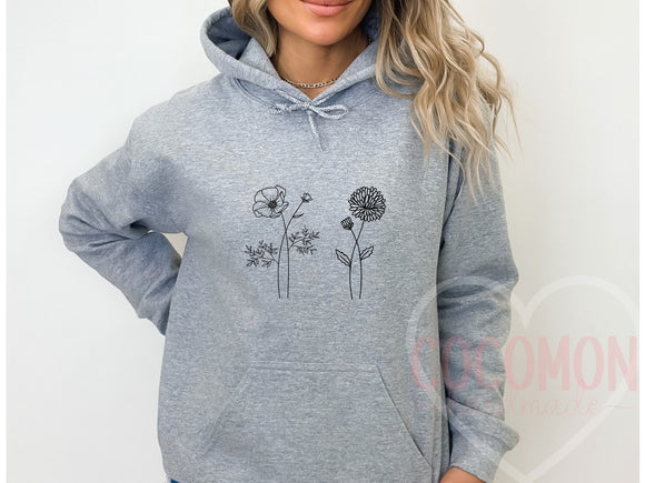 Birth Flower Custom Hoodie Sweatshirt For Her Gift Personalized Hoody Sweatshirt Gift Custom Hoodie For Mom Gift Hoodie Sweater Custom Gift