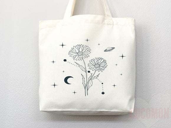 Custom Birth Flower Tote Bag Zodiac Gift Custom Zodiac Flower Bag Custom Tote Shopper Aesthetic Bag Flower Gift for Her Custom Gift for Mom